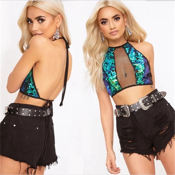 Tops - Sequin mesh crop top
